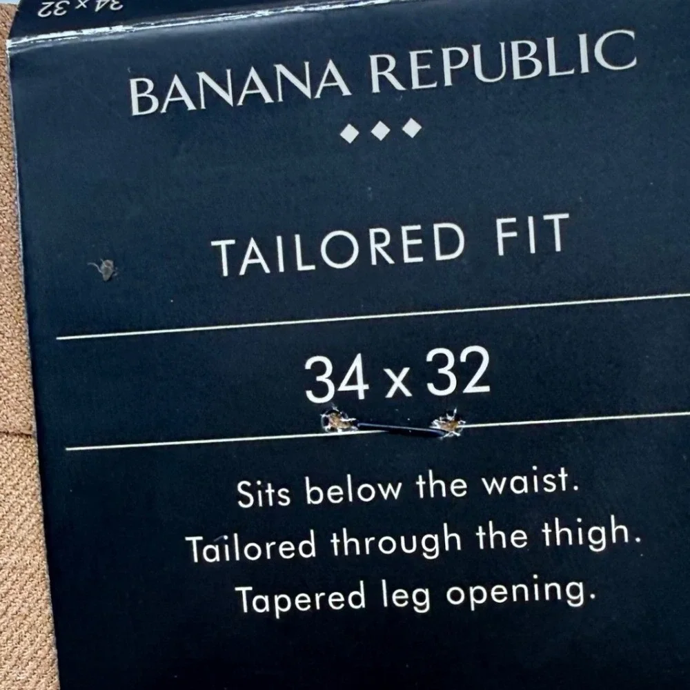Banana Republic Tailored Fit Pants Men 34x32 Camel Brn Herringbone Dress Trouser